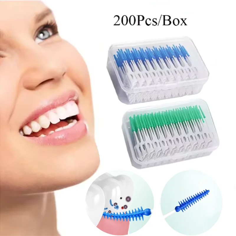 100/200 stücke Interdentalbürsten Silikon Zahnbürsten Zahnstocher Pinsel Zwischen Zähne Silikon Zahnstocher Mit Gewinde Oral Reinigung Werkzeug Image