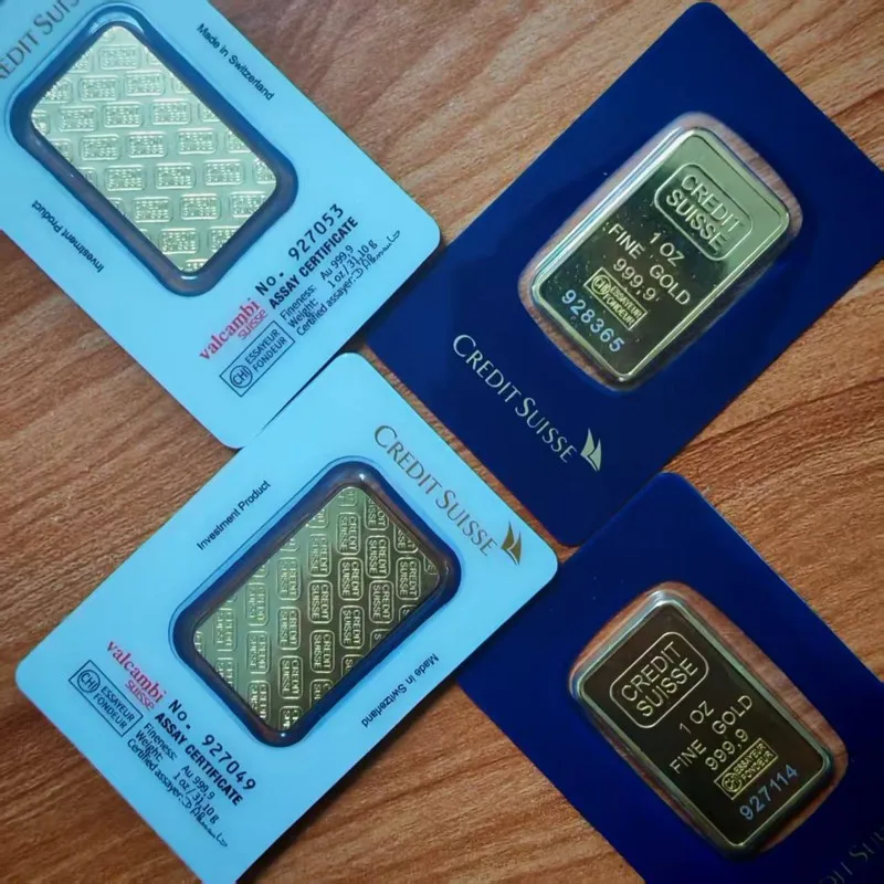 1 ~ 10 Stück Credit Suisse 1 oz Goldbarren Goldbarren-Replik, nicht magnetisch, 24 Karat vergoldet, Goldbarren, Bar-Münzen, Sammlerstück Image