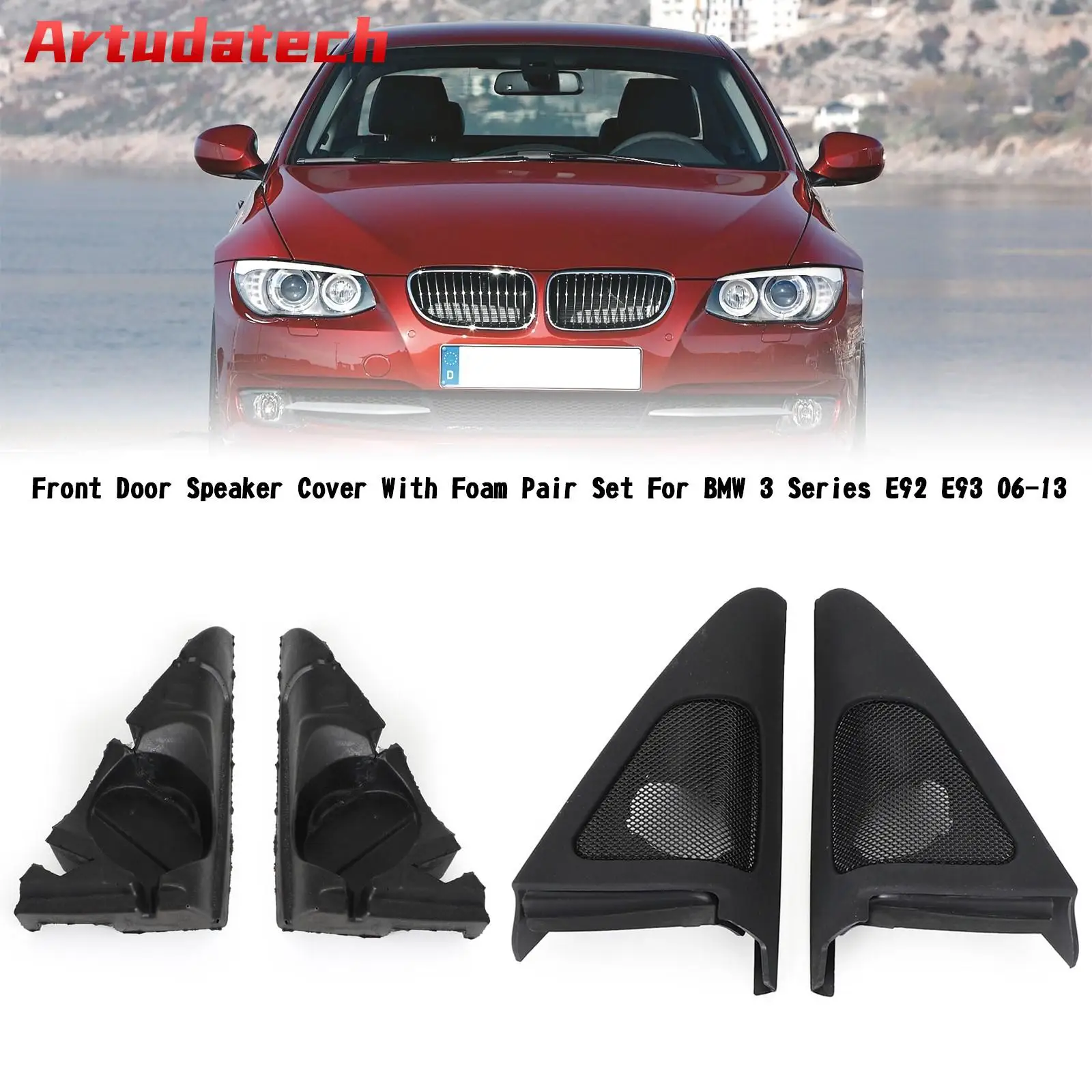 Artudatech Haustür-Lautsprecherabdeckung mit Schaumstoff-Paar-Set für BMW 3er E92 E93 2006–2013 Image