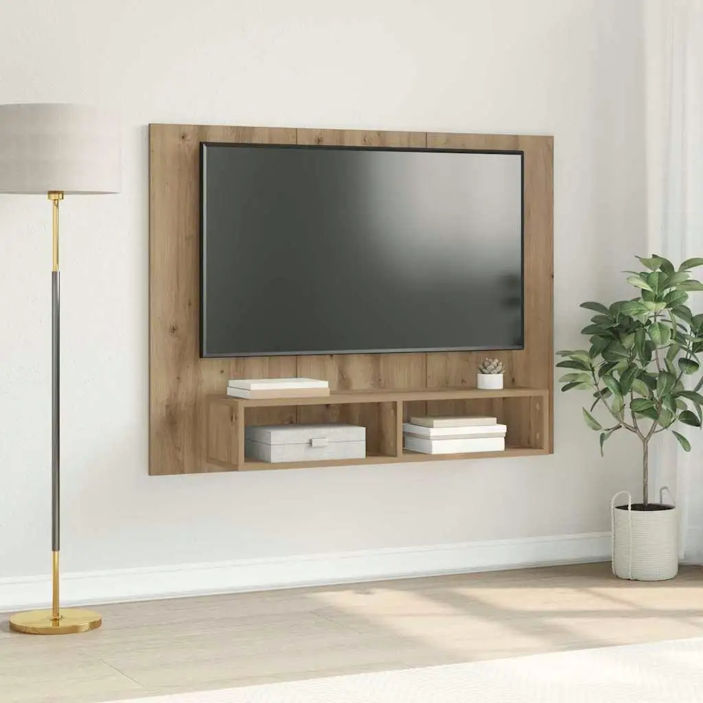 Meuble TV mural en chêne fabriqué, unité de rangement moderne et élégante de 120cm, meubles de salon