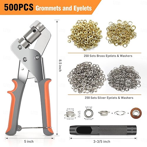 Kit di strumenti professionali per occhielli ad alta resistenza, kit per occhielli portatili da 3/8 di pollice e 10 mm, kit per occhielli portatili fai da te con 200/500 fibbie per occhielli,