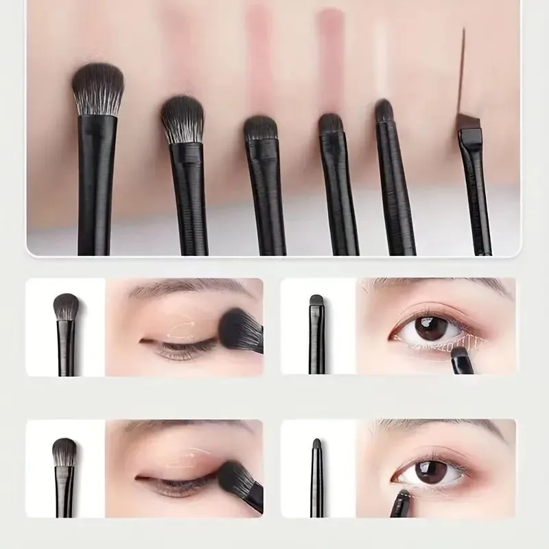 6-teiliges weiches Lidschattenpinsel-Set – Seidenraupen-Wisch-, Eyeliner-Klinge und Detailpinsel für professionelles Augen-Make-up, Precision Bl Image