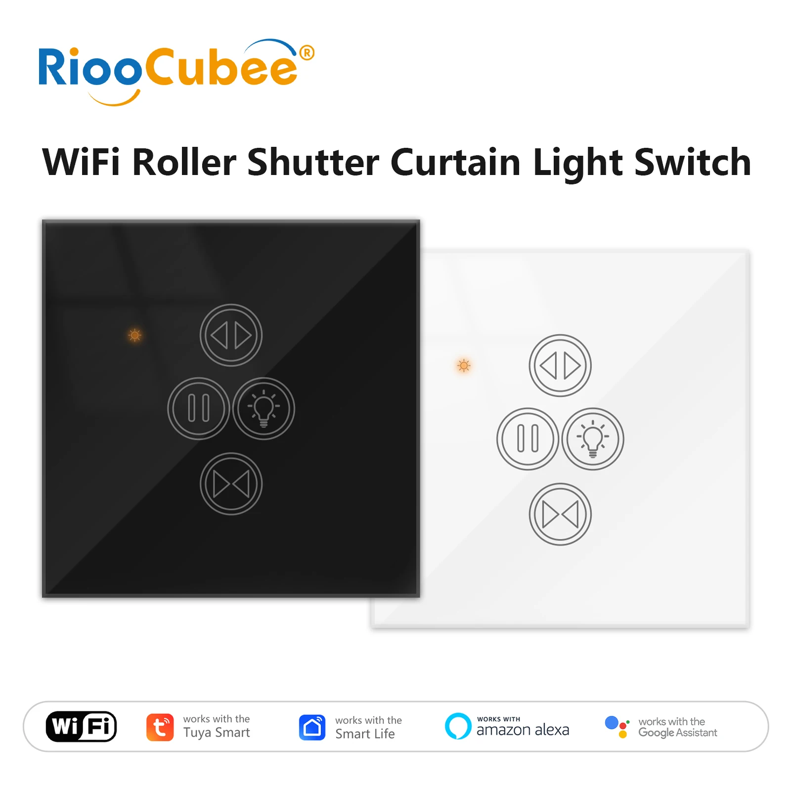 RiooCubee Tuya Smart Life Schwarzer Vorhang Licht Touch Panel Schalter Fernbedienung Timer Sprachsteuerung über Google Home Alexa Image
