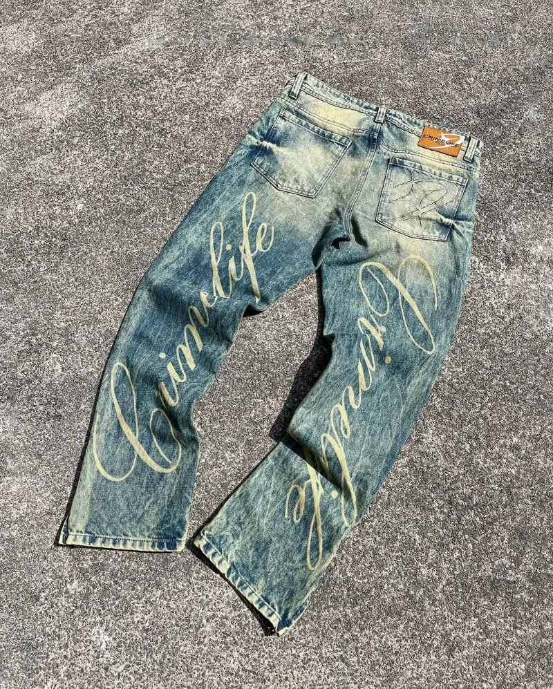 2025 Neue Retro American Rock Distressed Color Star Slim Fit Jeans im englischen Design Y2K Hip Hop Gothic Modetrend Jeans