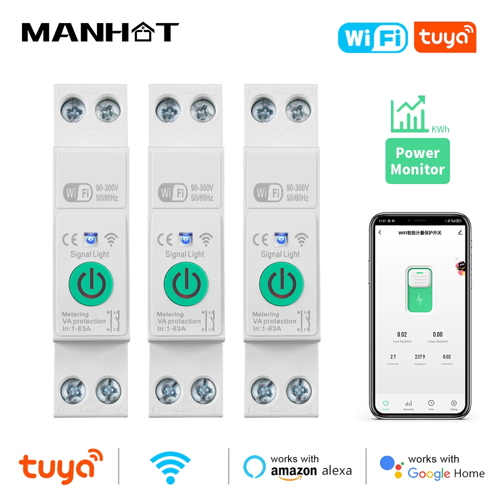 1-63A 1P + N Tuya WiFi Smart Circuit Breaker Schalter Kwh Metering Timer Relais MCB Spannung Strom schützen Alexa Google Home Alice Image