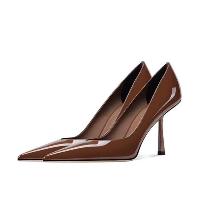 Temperament Mode spitze High Heels sexy neue Lackleder flacher Mund schwarz einzelne Schuhe Damenschuhe