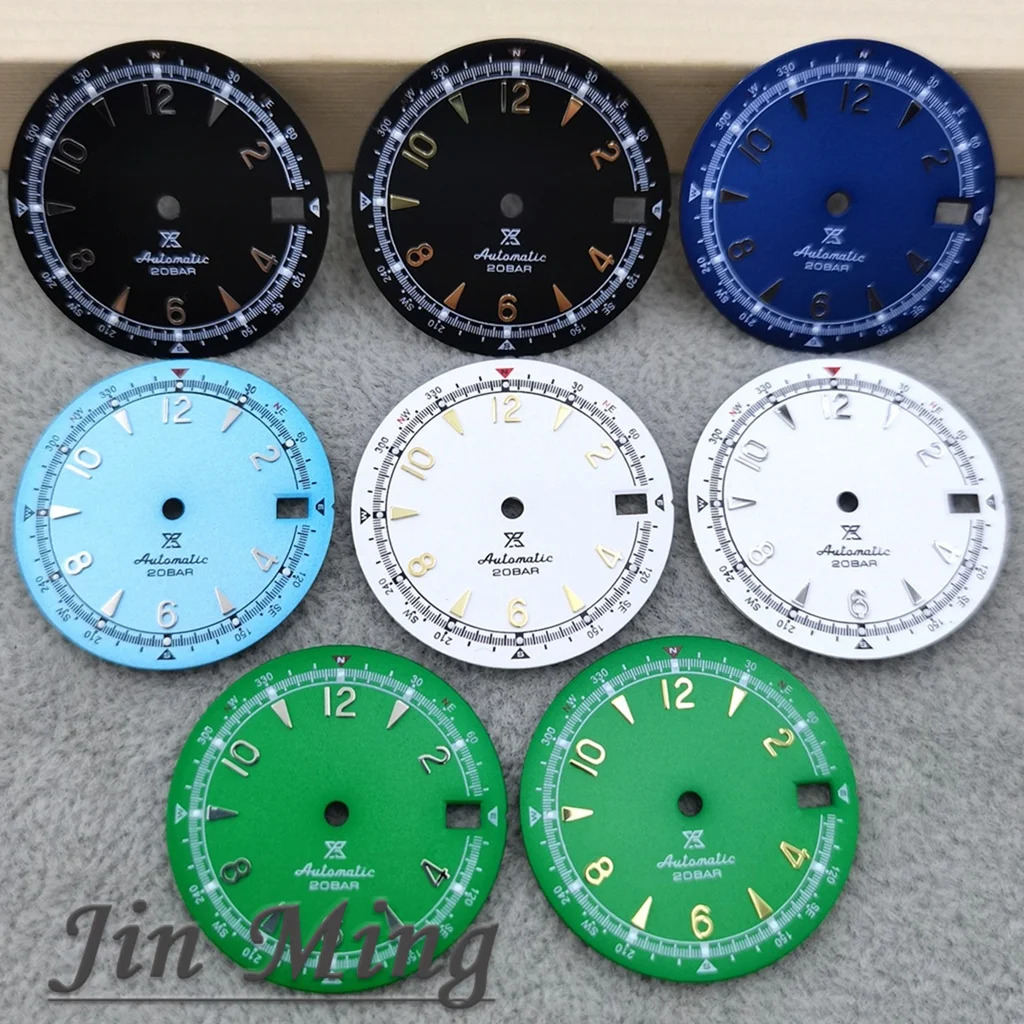 Hohe Qualität 28,5mm Weiß Schwarz Blau Grün Datum NH35 Matte Zifferblatt Grün Leuchtend Für SKX Mod Für NH35 NH36 4R 7S Bewegung Image
