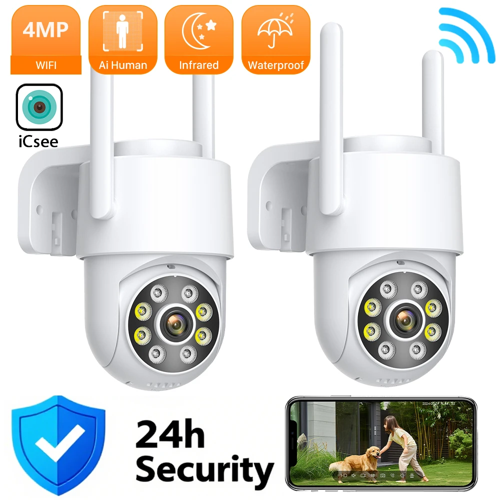 2PCs Wifi PTZ Kamera 4MP 2K Outdoor Überwachung Kamera Wasserdichte Nachtsicht 5X Digital Zoom Home Security Kamera ICSEE APP Image