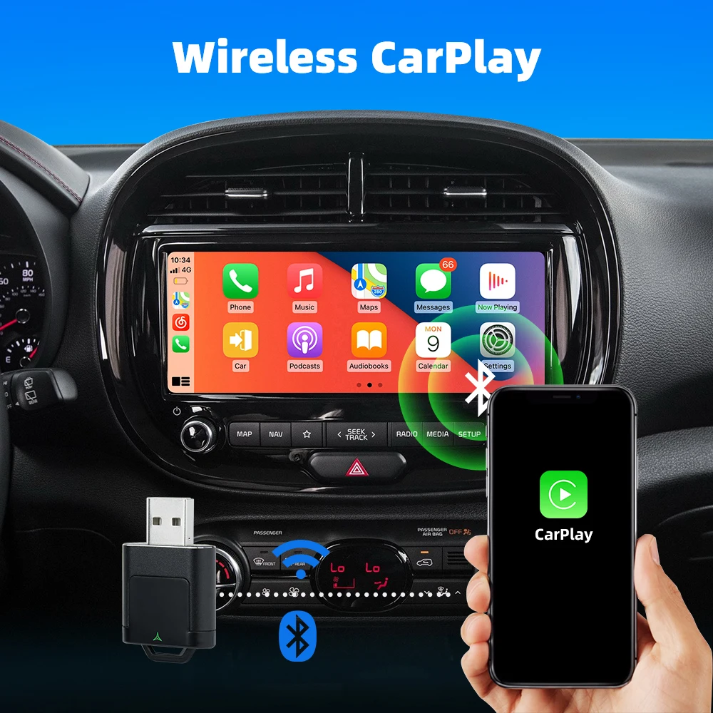 EKIY EC24 CarPlay Android Auto Box Verkabelt Zu Wireless Für Audi Toyota Mazda Nissan Chevrolet Suzuki Subaru Kia Ford Opel Skoda Image