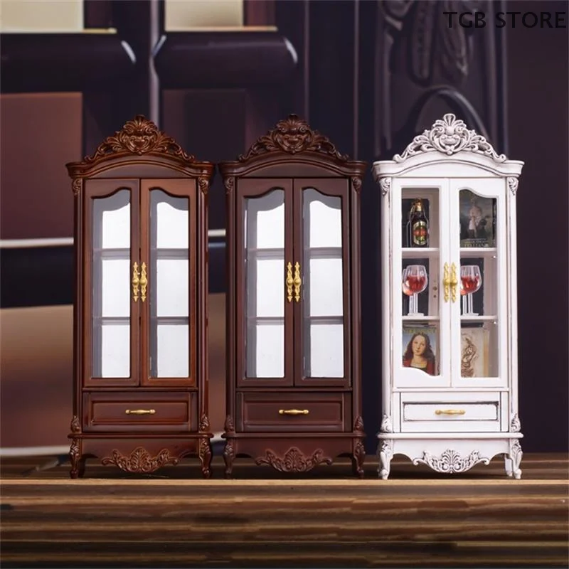 1/12 Vintage Schrank Vitrine Wein Schrank Möbel Modell Puppe Hause Wohnzimmer Simulation Lagerung Dekor Spielzeug