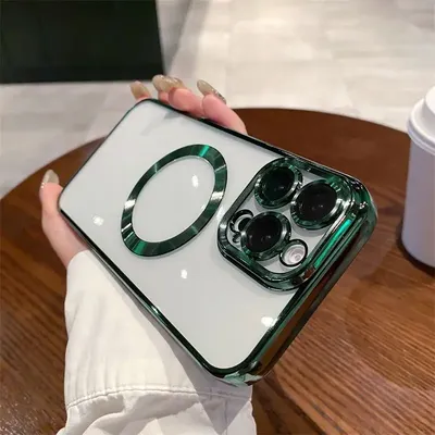 Magnetic Wireless Charge Lightweight Clear Soft TPU Phone Case for iPhone 11 12 13 14 15 16 Pro Max Protective Cover Lens Film