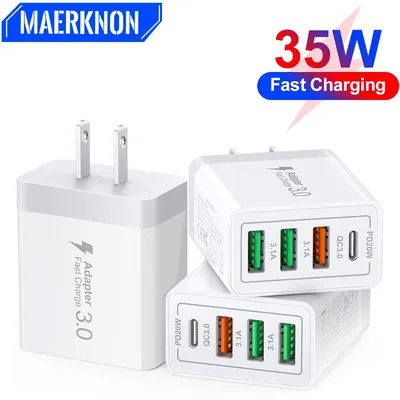 PD 35 W USB Typ C Ladegerät 4 Ports Schnelle Lade Handy Ladegerät Adapter Für iPhone 15 Xiaomi Samsung tragbare Wand Ladegerät