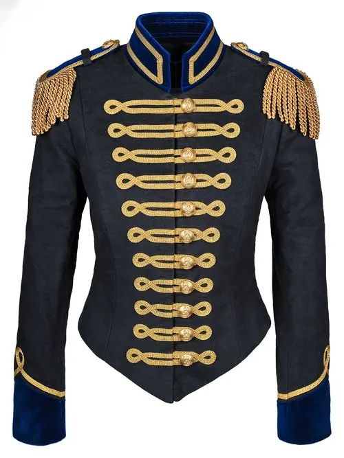 18. Jahrhundert Damen Viktorianischer Bürgerkrieg Militär Gothic Hussar Cosplay Schwarze und blaue Jacke Leichter Reiter Offizier Marine Kostüm
