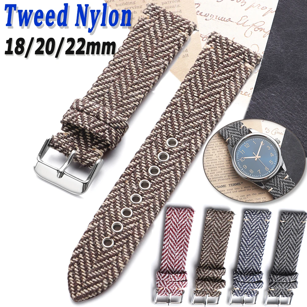 Canvas Leder Uhrenarmband 18mm 20mm 22mm Universal Uhrenarmband Tweed Nylon Damen Herren Armband Erweichen Handgelenk Militär Outdoor Gürtel Image