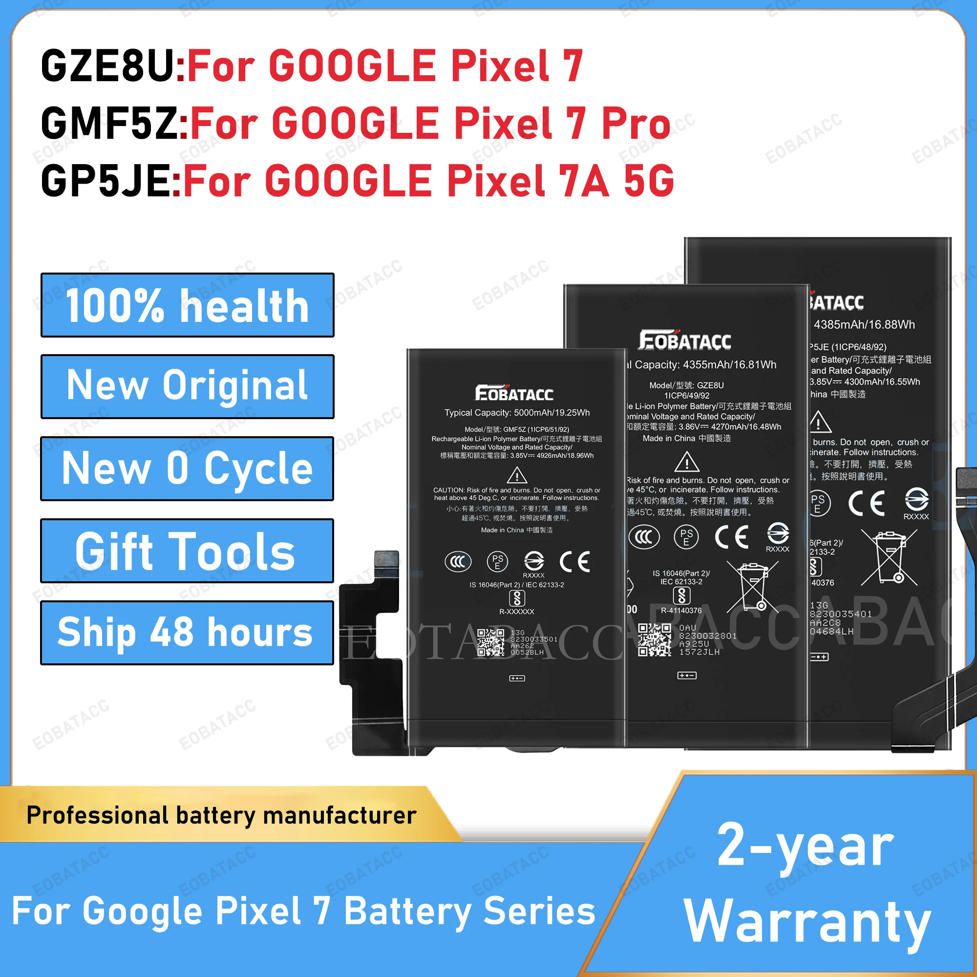 2026 Jahre 100% Original Ersatzakku GZE8U GMF5Z GP5JE für HTC Google Pixel 7 Pixel 7 Pro 7A5G Akku-Ersatz Batterien Image