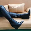 ZHIMA Frauen Kniehohe Stiefel Keile High Heels Kunstleder Zip Up Hohe Stiefel Sapato Damen Schuhe Frau Große Größe 41 43, 45 47