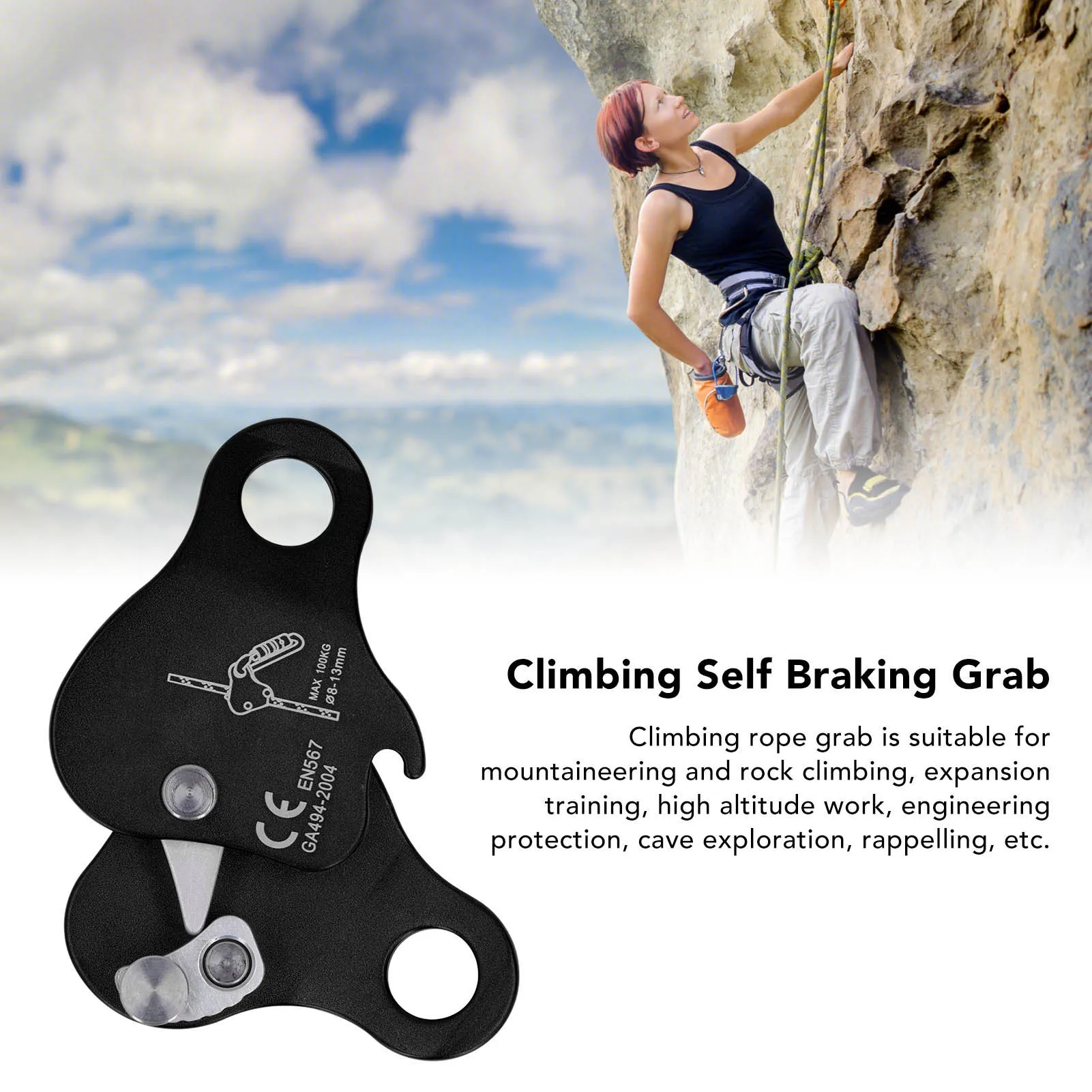 Kletterseil-Griffklemme, hochfester Kletterseil-Greifer, leicht, schneller Versand für Bergsteigen beim Klettern Image