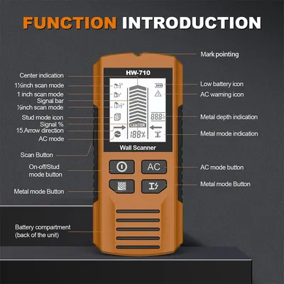 6in1 Portable Stud Finder Wall Scanner Electronic Stud Detector Sensor Finder Tool for 1-1/2 Inch Drywall Stud Center Detecting