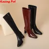 Plus Größe 33-46 Kuh Leder Karree High Heels Reitstiefel Dating Warme Winter Schuhe Prägnante Komfort Frauen kniehohe Stiefel