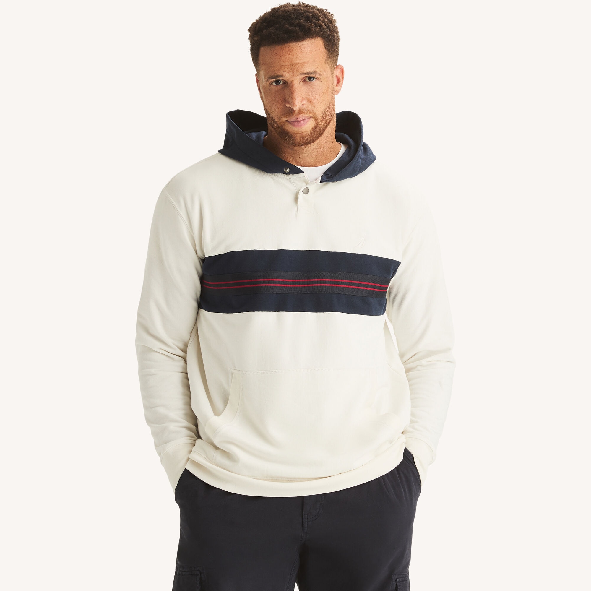 Nautica Men's Big & Tall Snap-Button Fleece Hoodie 134 (Sail White), 2XLT