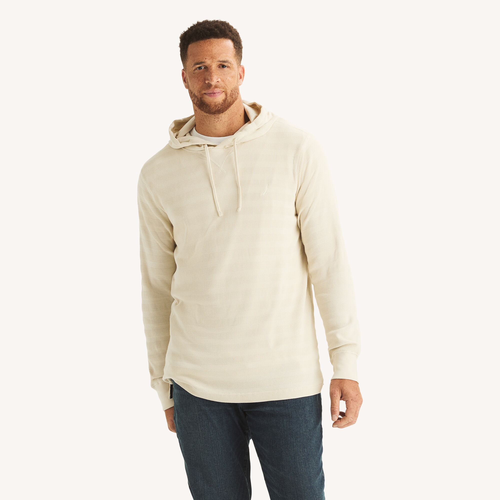 Nautica Men's Big & Tall Waffle-Knit Hoodie 172 (Natural), 2XLT