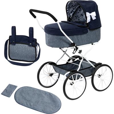 Puppenwagen BAYER "nostalgisch", schleife blau, weiß, Puppenwagen, KinderB:44,5cm H:80cm T:67cm, Metall, Kunststoff, Polyester, inklusive Umhängetasche, B:44,5cm H:80cm T:67cm Image