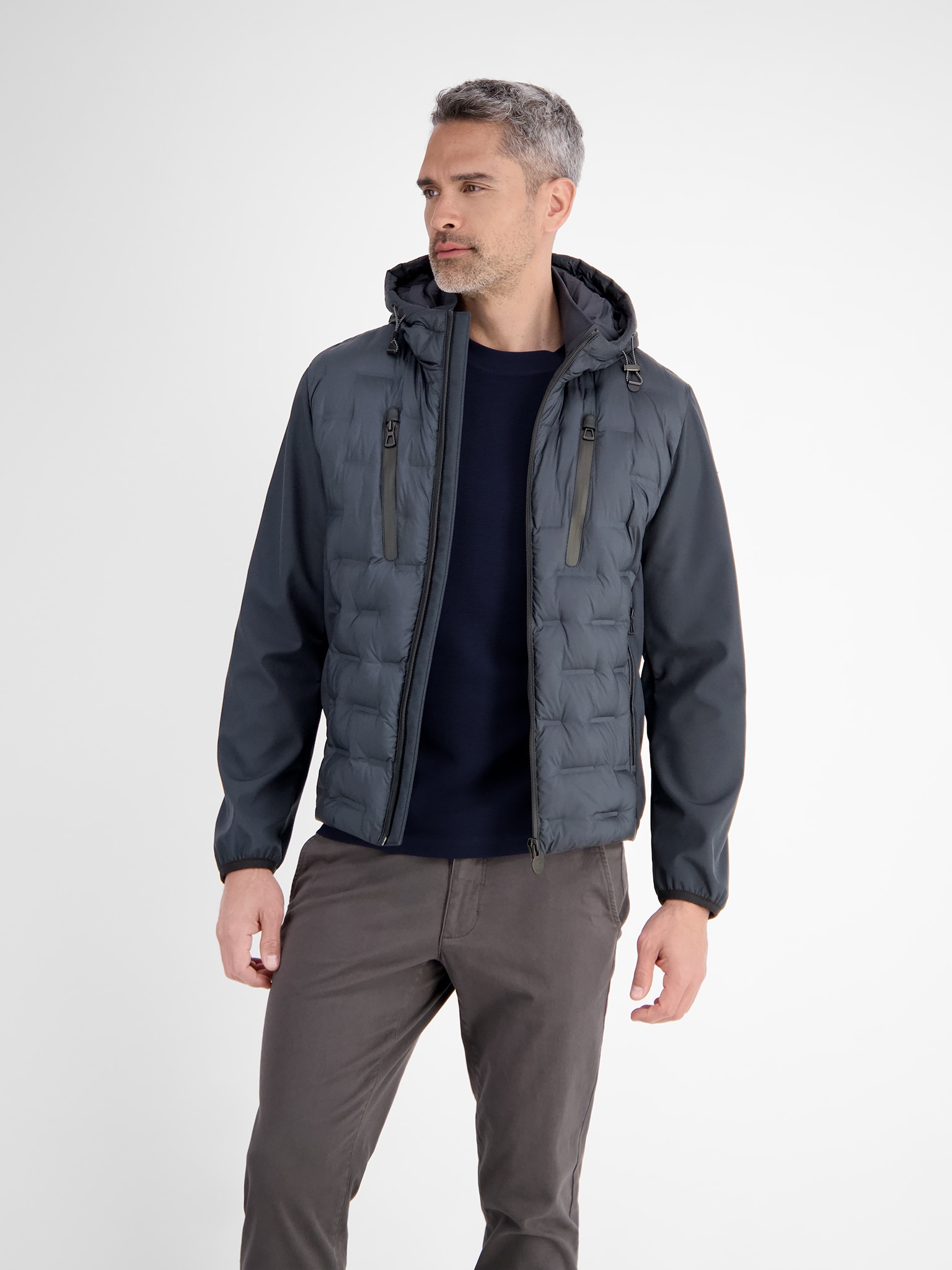 Softshelljacke LERROS, Herren, Gr. XXL, blau night, Web, Obermaterial: 100% Polyester, unifarben, normal hüftbedeckend, Rundhals, elastischer Bund, Jacken, mit Kapuze und Kordelzug Image