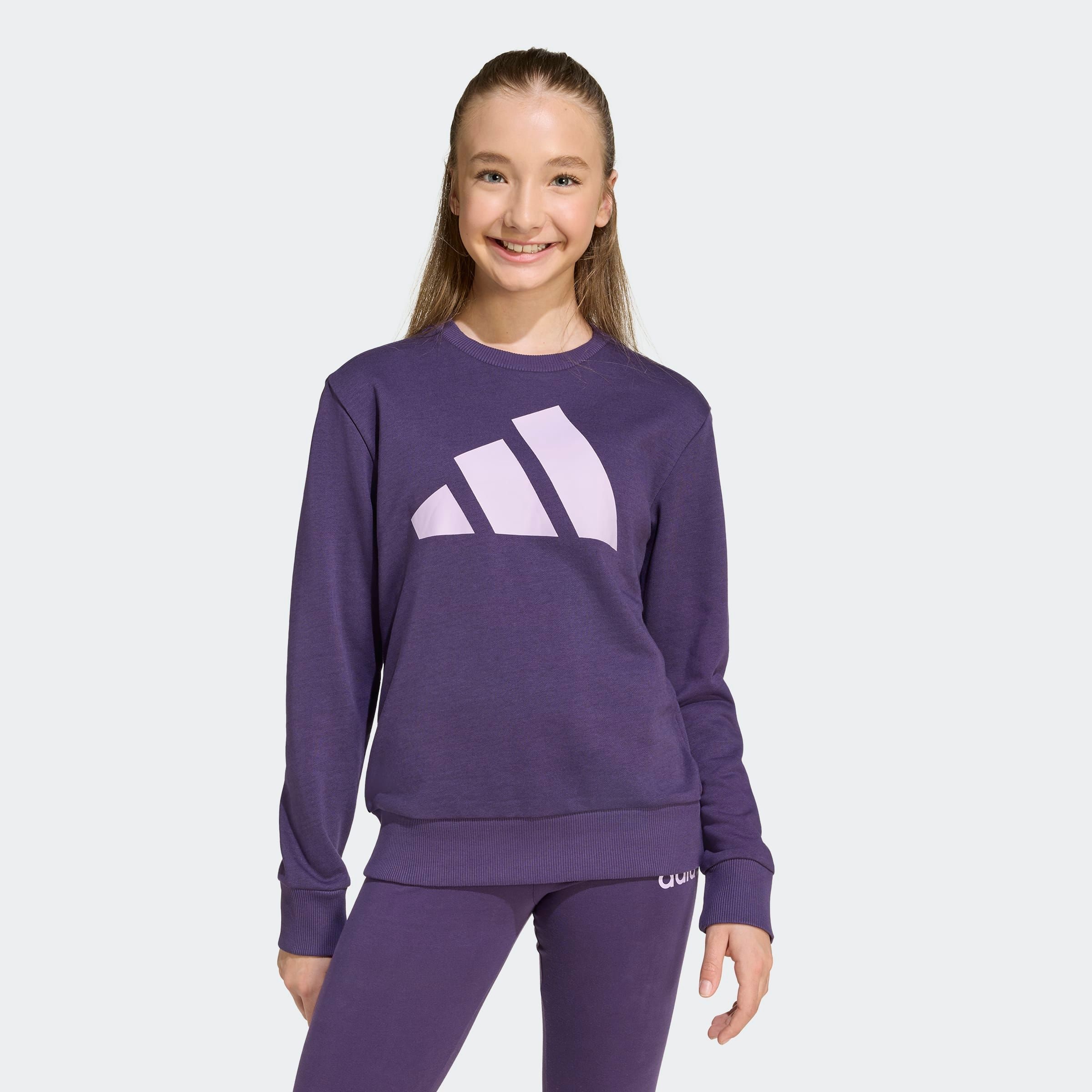 Sweatshirt ADIDAS SPORTSWEAR "JG BL FT SWT", Kinder, Gr. 140, aurora plum, powder plum, Obermaterial: 55% Baumwolle, 36% Polyester, 9% Viskose, Rundhals, Sweatshirts Image