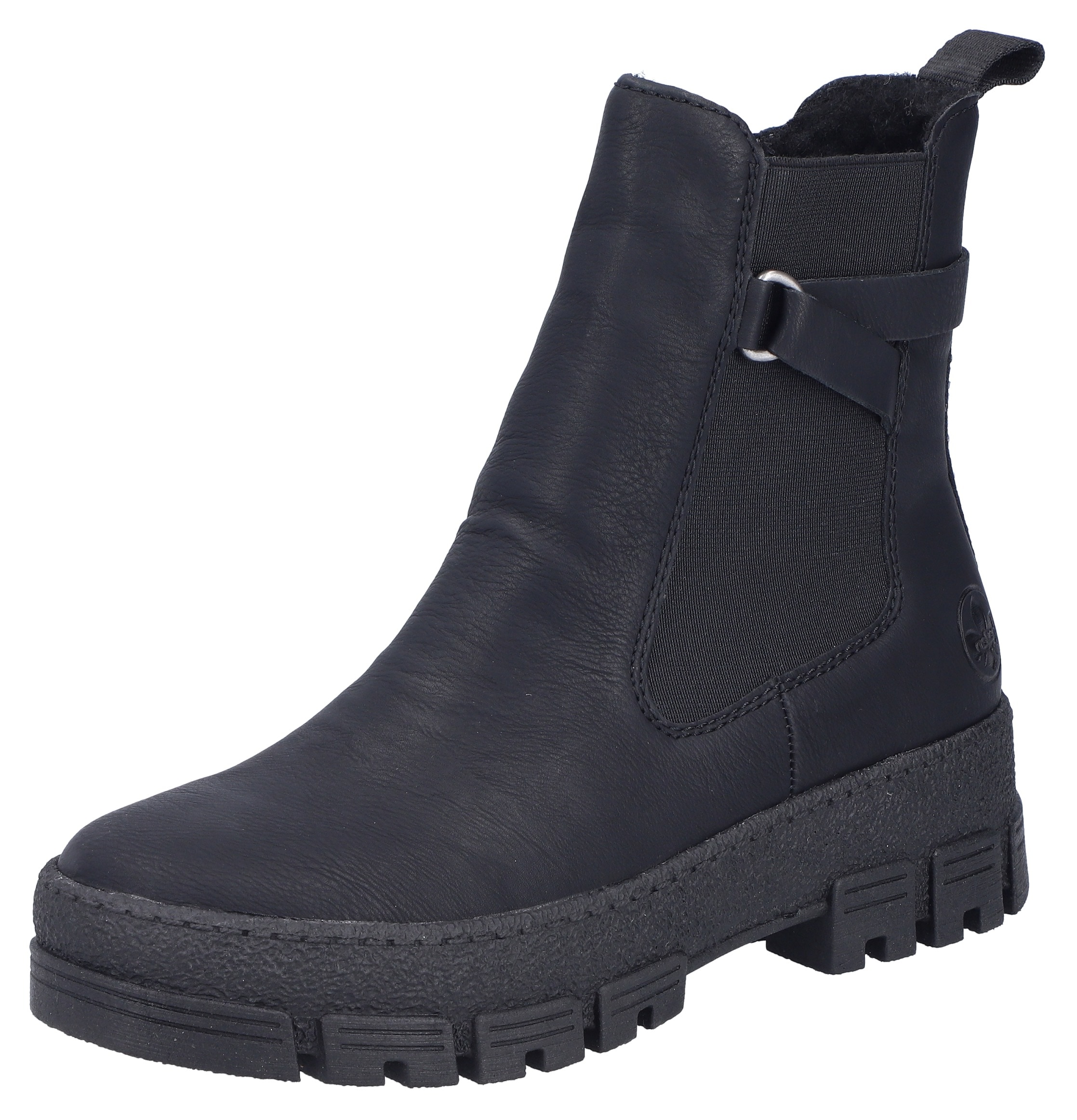 Winterstiefelette RIEKER, Damen, Gr. 41, schwarz, Elastischer Einsatz, Lederimitat, unifarben, Schuhe Winterstiefelette, Chelseaboots, Plateauboots, Klassik-Stiefelette mit Warmfutter, Topseller