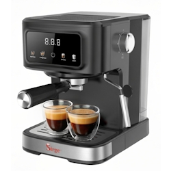 Sirge Digitale Espresso- und Cappuccinomaschine mit Display, 2 Filter, 1100 W, 20 bar [ITALY PUMP], 1,5-l-Tank, Schwarz
