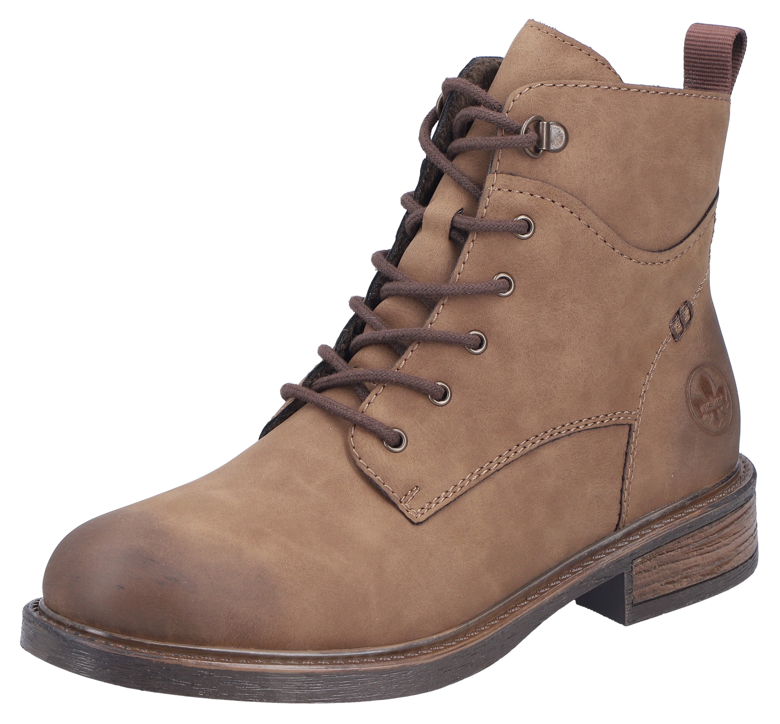 Schnürstiefelette RIEKER, Damen, Gr. 38, braun, Lederimitat, used, Basic, Schuhe Schnürstiefelette, Schnürboots, Casual-Boots in aktueller Used-Optik