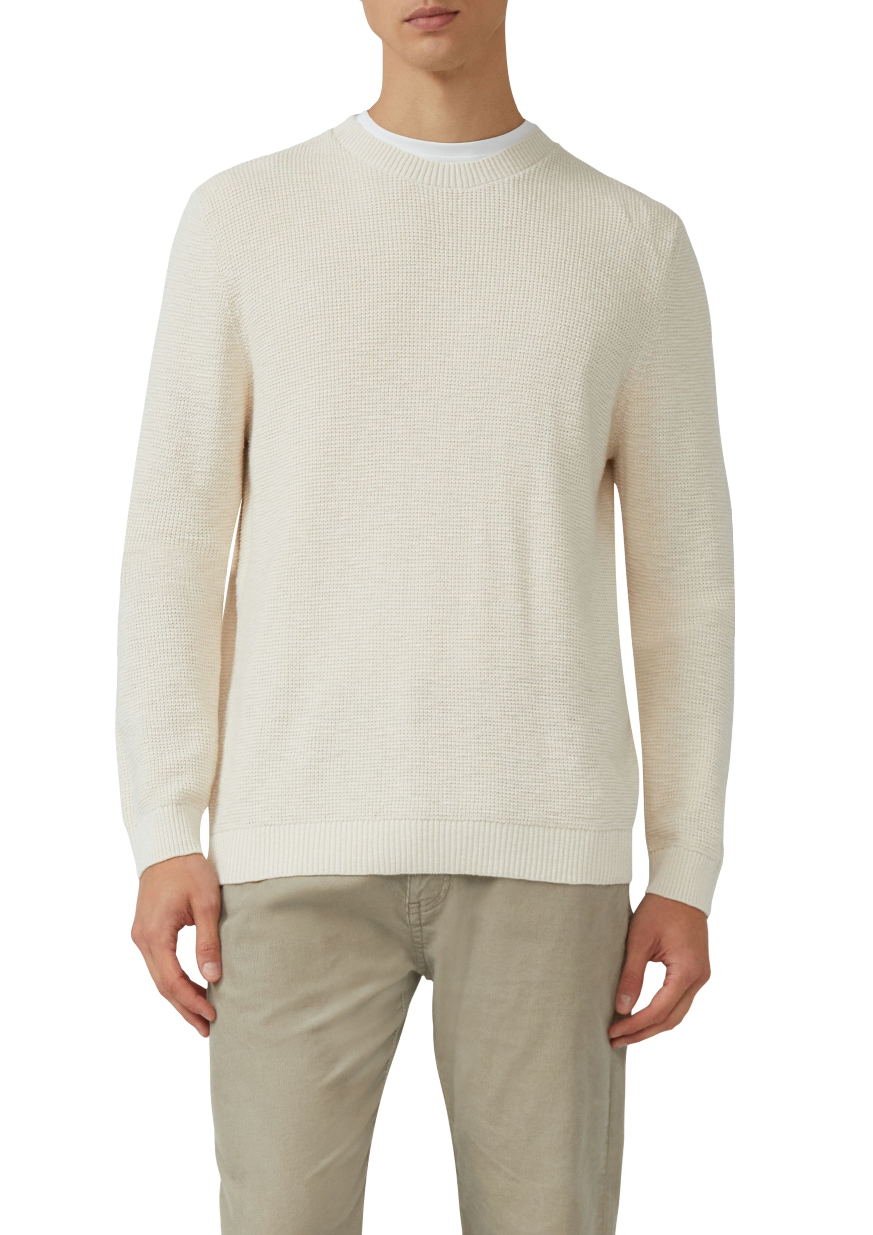 Strickpullover S.OLIVER, Herren, Gr. L, ecru, Strick, Obermaterial: 100% Baumwolle, unifarben, normal hüftbedeckend, Rundhals, Bündchen, Pullover, langarm, Grob-Strick Image