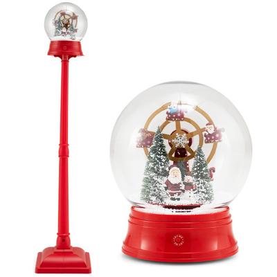 Costway 5 Ft Musical Christmas Street Lamp Snow Globe Lantern on Stand-Red