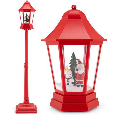 Costway 5.3 Feet Musical Christmas Street Lamp with Blowing Snow and LED Lights-Red