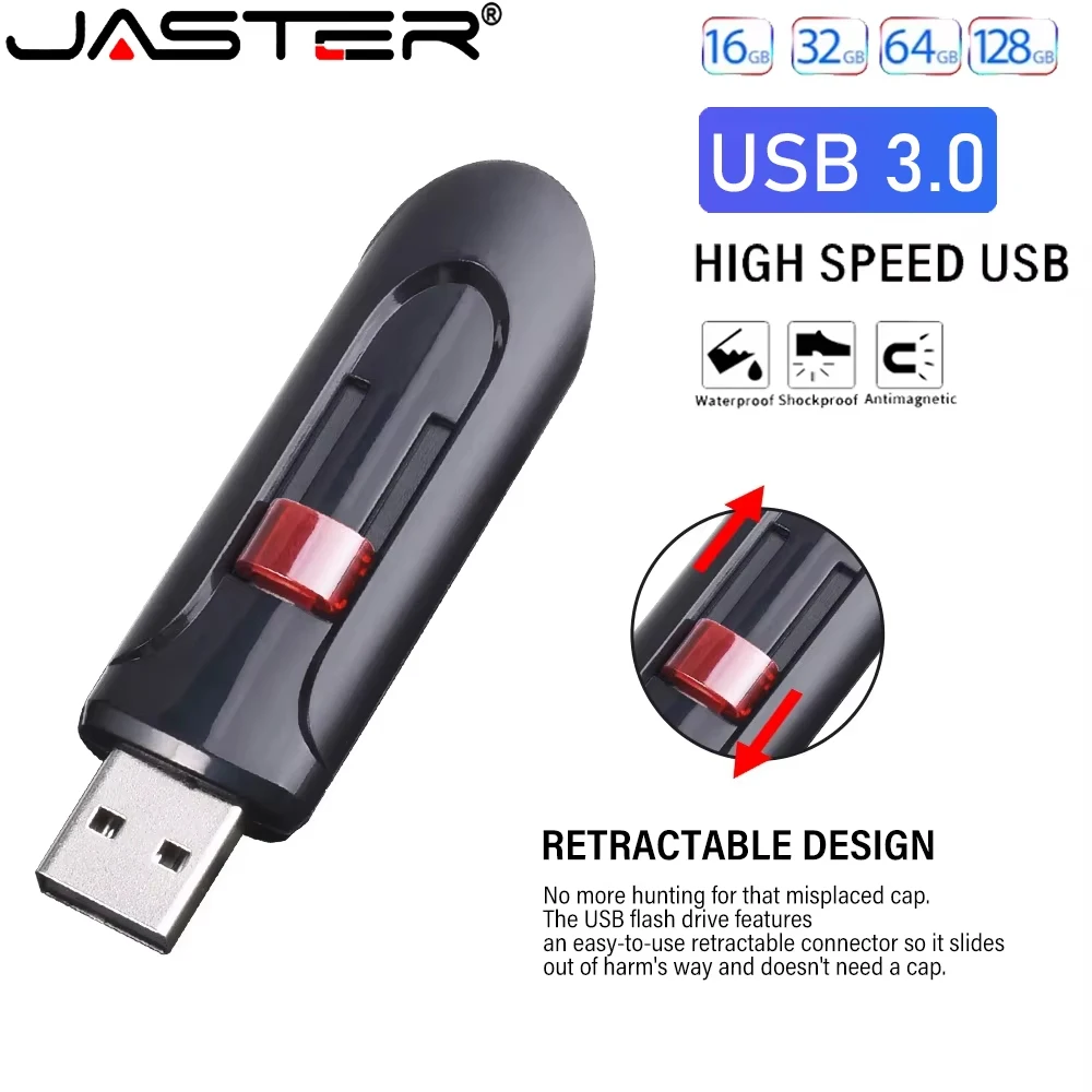 JASTER Skalierbares Pen-Laufwerk 128 GB 64 GB Hochgeschwindigkeits-USB-3.0-Flash-Laufwerk 32 GB Schwarz Mini-Speicherstick 16 GB für Laptop U Disk 8 GB 4 GB Image