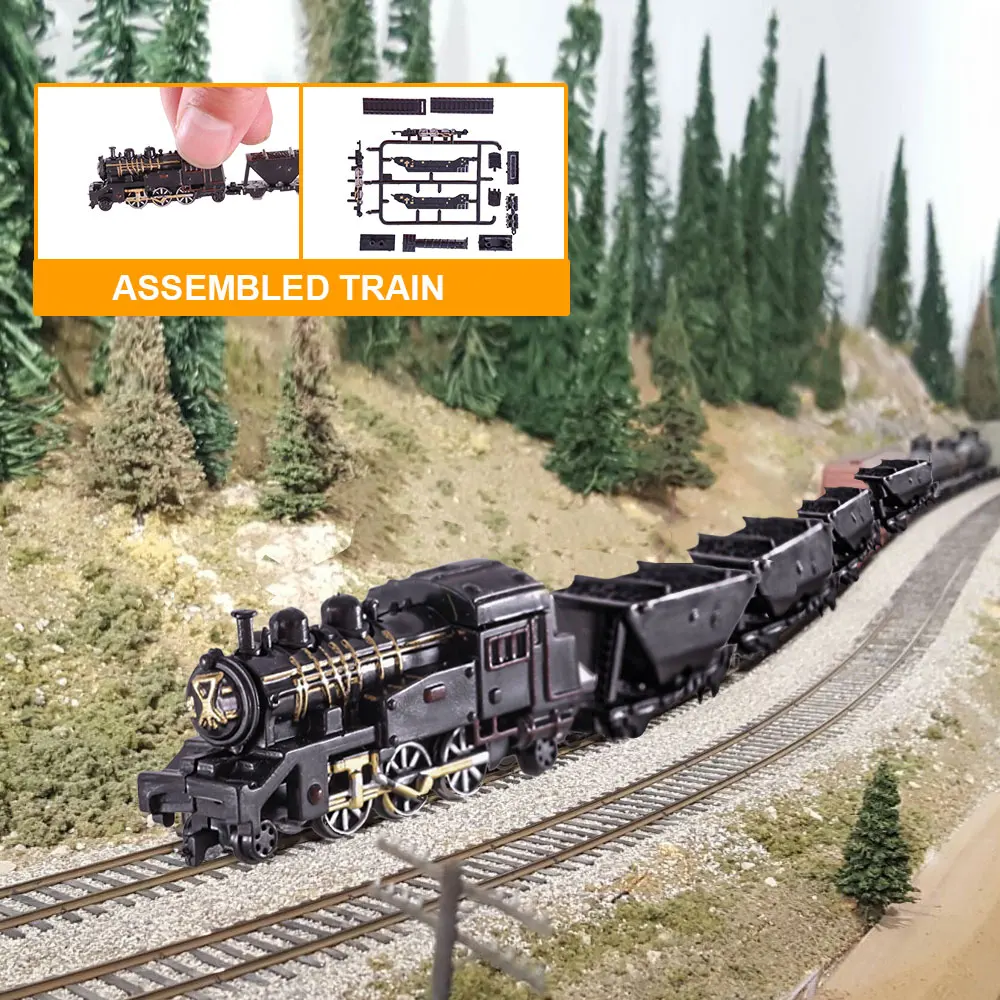 9 stücke/1 satz Mini Zug Modell Montage DIY Spielzeug Harmonie High-Speed Eisenbahn Nostalgischen Dampf Zug Simulation Eisenbahn gebäude Layout Image