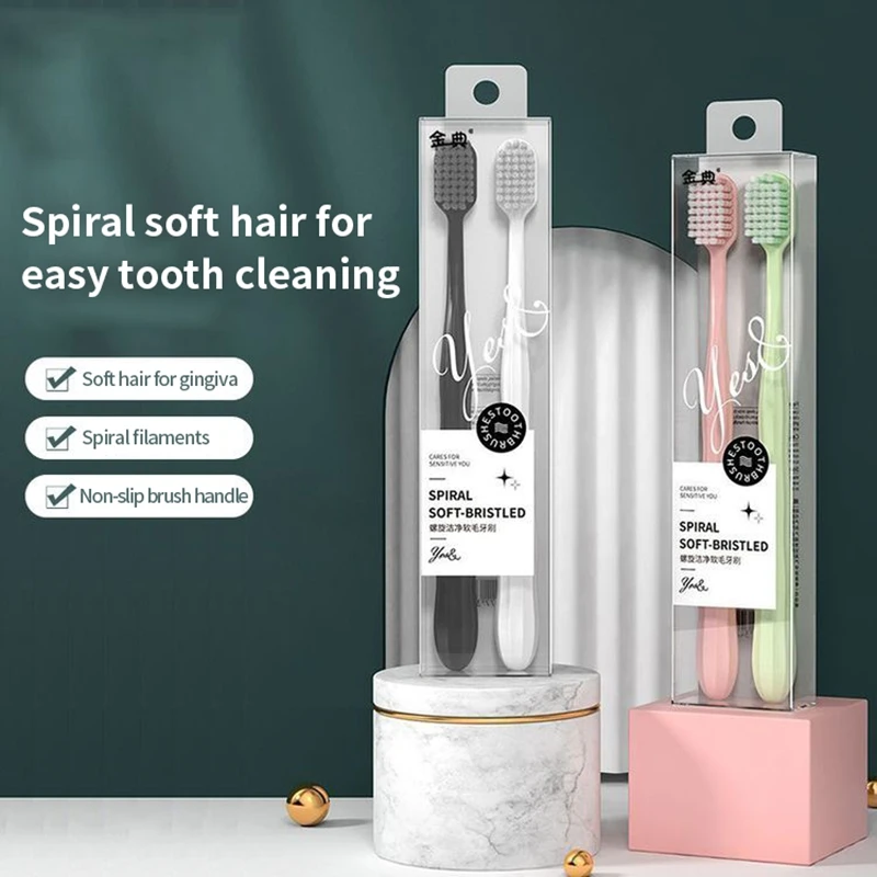 2-teilige Zahnbürsten mit weichen Borsten, pflegt Zahnfleisch, rutschfest und leicht zu greifen, Paar-Box-Set Image