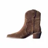 Damen-Chelsea-Stiefel für Frühling und Herbst, Kuh-Wildleder, spitze Zehen, klobiger Absatz, genähte Stiefeletten, Winterschuhe für Damen, Western-Botas