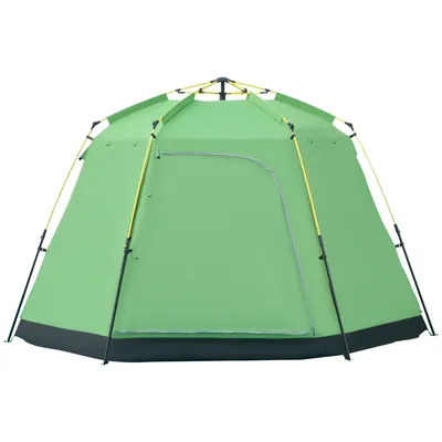 Outsunny 6 Person Pop Up Camping Tent, 2-Tier Design Backpacking Tent, Green