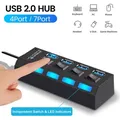 Adattatore USB HUB 2.0 ad alta velocità a 4 porte Espansore Splitter multi USB Estensore multiplo con interruttore on/off lampada LED per PC portatili
