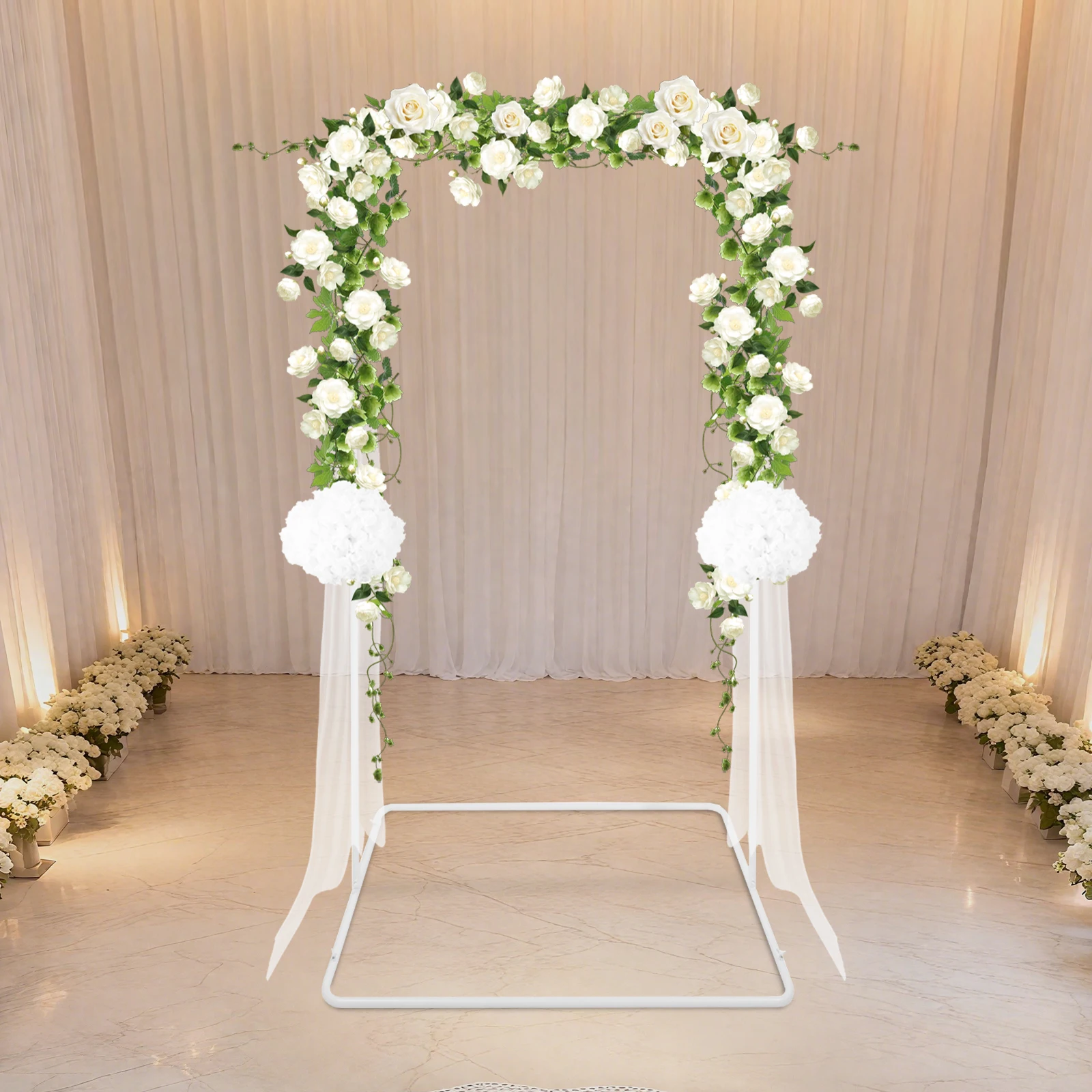 2 m weißer Hochzeitshintergrundständer, Eisenbogen, 5 kg belastbar, Metall, rechteckiger Rahmen, Blumenständer für Party-Fotokabinen-Dekoration Image