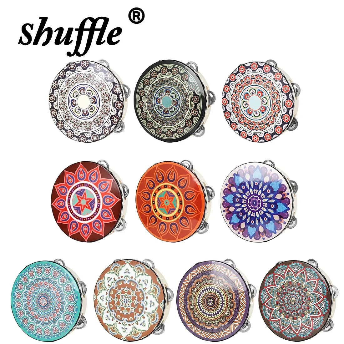 8-Zoll-Tamburin Glocke Handtrommel Dunhuang Stil Edelstahl Glocken Trommeln Percussion Musikinstrumente Orff Kinder Geschenk Image