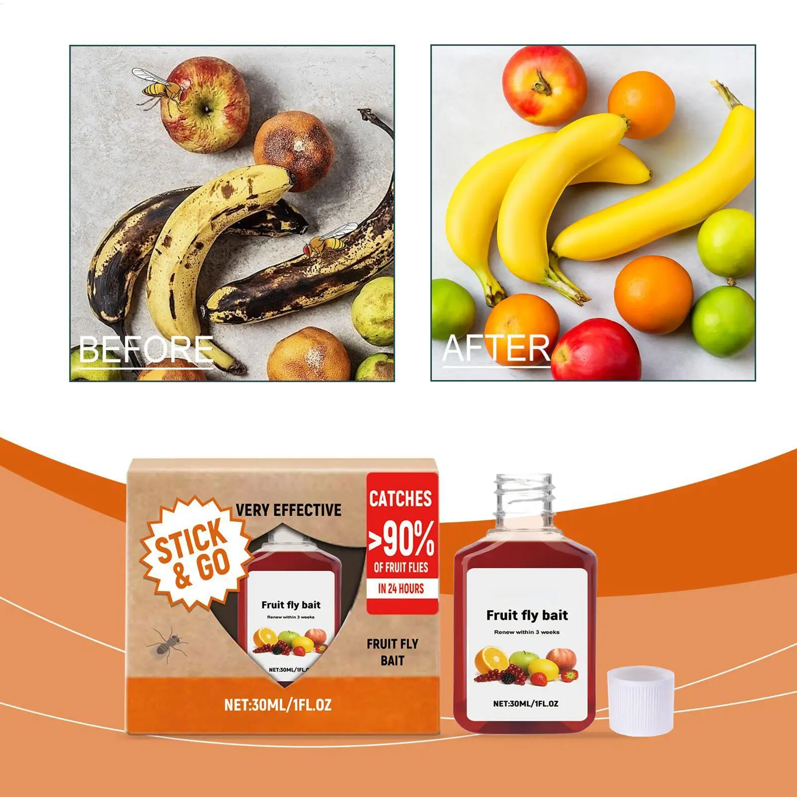 30-ml-Fruchtfliegenköder ziehen effektiv Fruchtfliegen an, um eine speziell geformte Geruchsformel anzubringen und in die Falle zu betreten Image