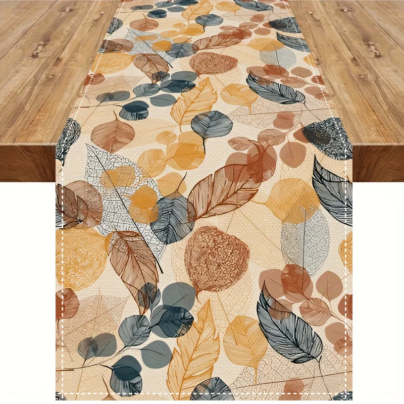 1-teiliger Herbst-Tischläufer mit Blumenmuster, warme Erdtöne mit Herbstblättern und Beerenmuster, geeignet für Restaurants, Häuser, Cafés, Abendessen und Stoffmöbel. Image