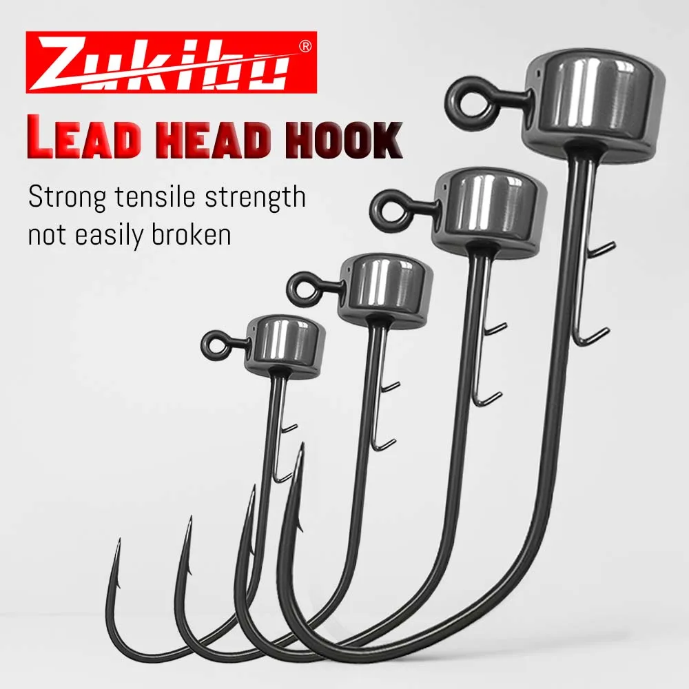 ZUKIBO 5PCS Tungsten Steel Welding Ned Jig Hook Kits Hochwertige Jig Heads für Soft Worm T Tail Angelköder, Angelhaken Image