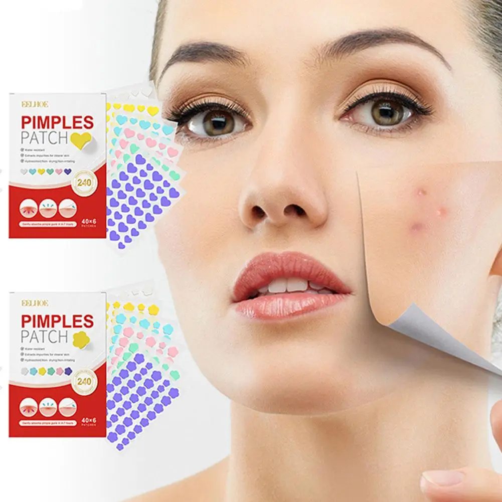 240 Stück neue High-End-Pickel-Patches, Akne-Patches, Herz-/Sternform, Akne-Punkte-Patches, spendet Feuchtigkeit, um Pickel und Hautunreinheiten zu bedecken Image