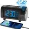 Upgrade Digital Projection Alarm Clock with Radio 4-Level Dimming Rechargeable Bedroom Projection Alarm Clock Desktop Mute Clock