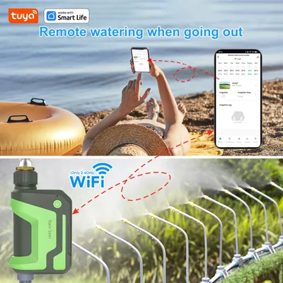 Tuya Smart WiFi Gartenbewässerungssteuerung – Dual-Control, APP-Fernbedienung, Sprinkler-Timer, mit EU-Standard-Schnittstellen, Grannen, Gärten