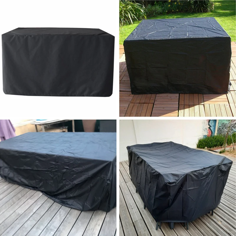 48 Größen Gartenmöbel-Abdeckungen, schwarzes Oxford-Tuch, Terrasse, Garten, Sofa, wasserdichte Markise, Tisch, Stuhl, staubdicht, Sonnenschutz-Abdeckung