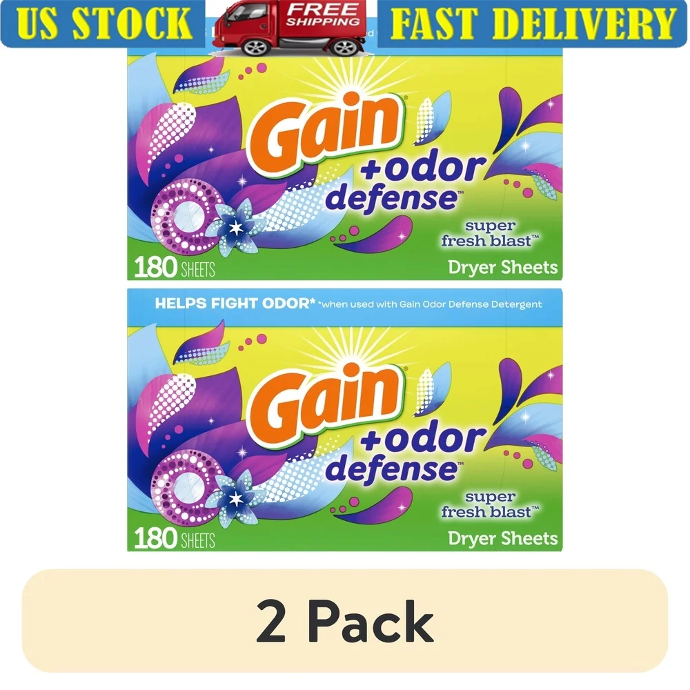2 Pack Odor Defense Dryer Sheets 180 Count Super Fresh Blast Scent Static Free Fabric Softener Laundry Sheets Eliminate Stubborn